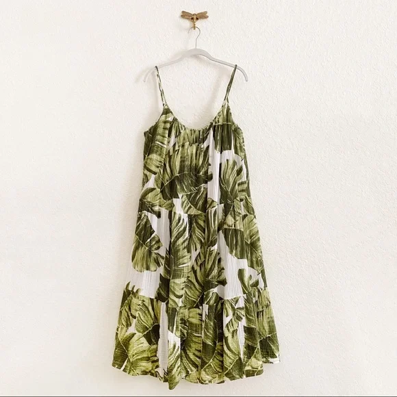 H&M Green Leaf Print Midi Dress